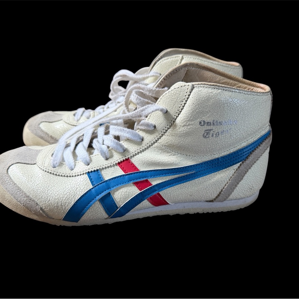 Onitsuka Tiger by Asics White High-Top Sneakers with Blue and Red Stripes